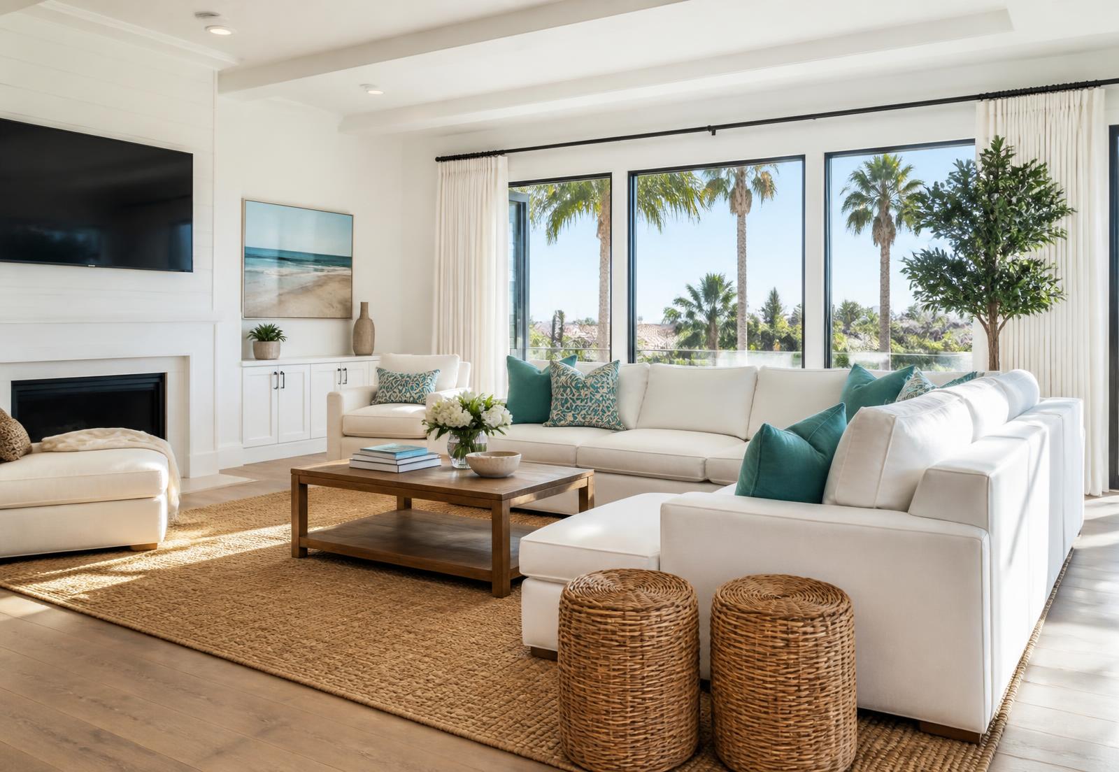 Sunlit, freshly cleaned Orange County living room